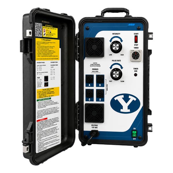 Zeus PEMF device from pulsed energy technologies with door open and custom logo