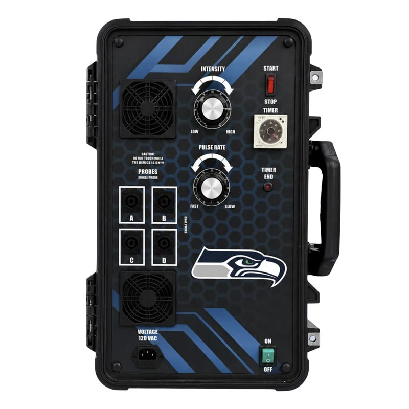 Zeus PEMF device from pulsed energy technologies with custom Sea Hawks logo